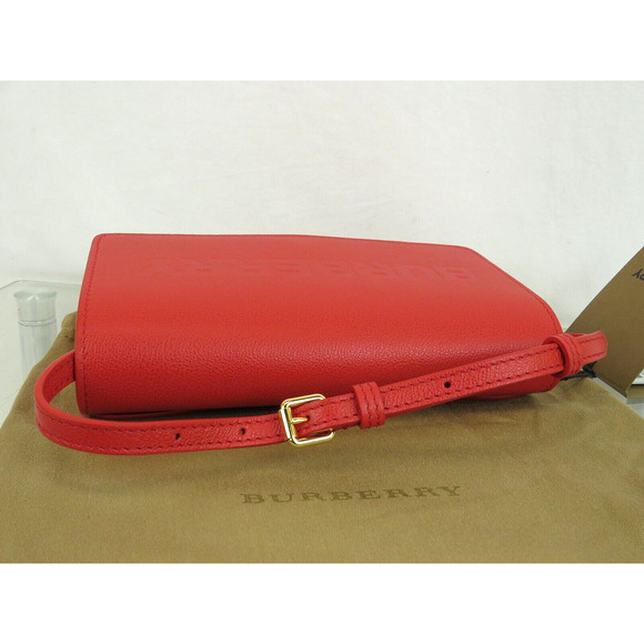 $1090 BURBERRY HAMPSHIRE RED LOGO LEATHER FLAP CROSSBODY CLUTCH BAG ITALY - Picture 10 of 15
